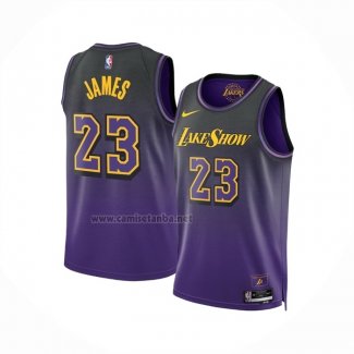 Camiseta Los Angeles Lakers LeBron James #23 Ciudad 2024-25 Violeta