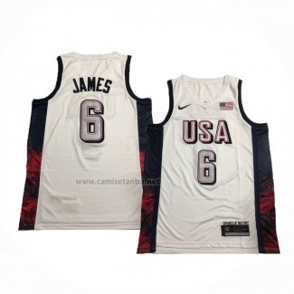 Camiseta USA 2024 LeBron James # 6 Blanco