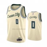 Camiseta Milwaukee Bucks Damian Lillard NO 0 Ciudad 2019-20 Crema