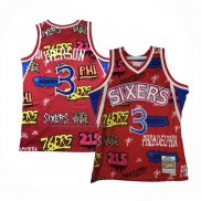 Camiseta Philadelphia 76ers Allen Iverson #3 Slap Sticker Mitchell & Ness 1996-97 Rojo