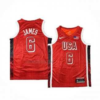 Camiseta USA 2024 LeBron James # 6 Juegos Olimpicos Rojo