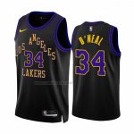 Camiseta Los Angeles Lakers Shaquille O'neal #34 Ciudad 2023-24 Negro