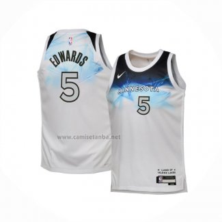 Camiseta Nino Minnesota Timberwolves Anthony Edwards #5 Ciudad 2024-25 Blanco